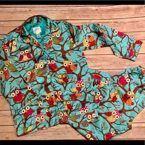 Nick and Nora girls silky owl pajama set
